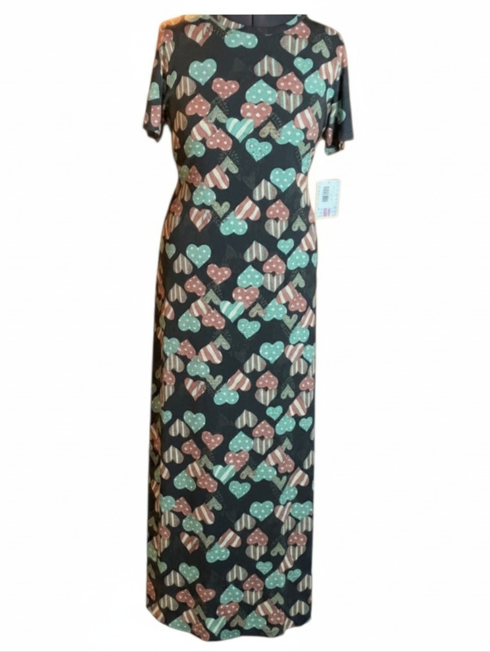 LULAROE | NWT Americana Heart Maria Maxi T-Shirt Dress Modest Folk Art | M